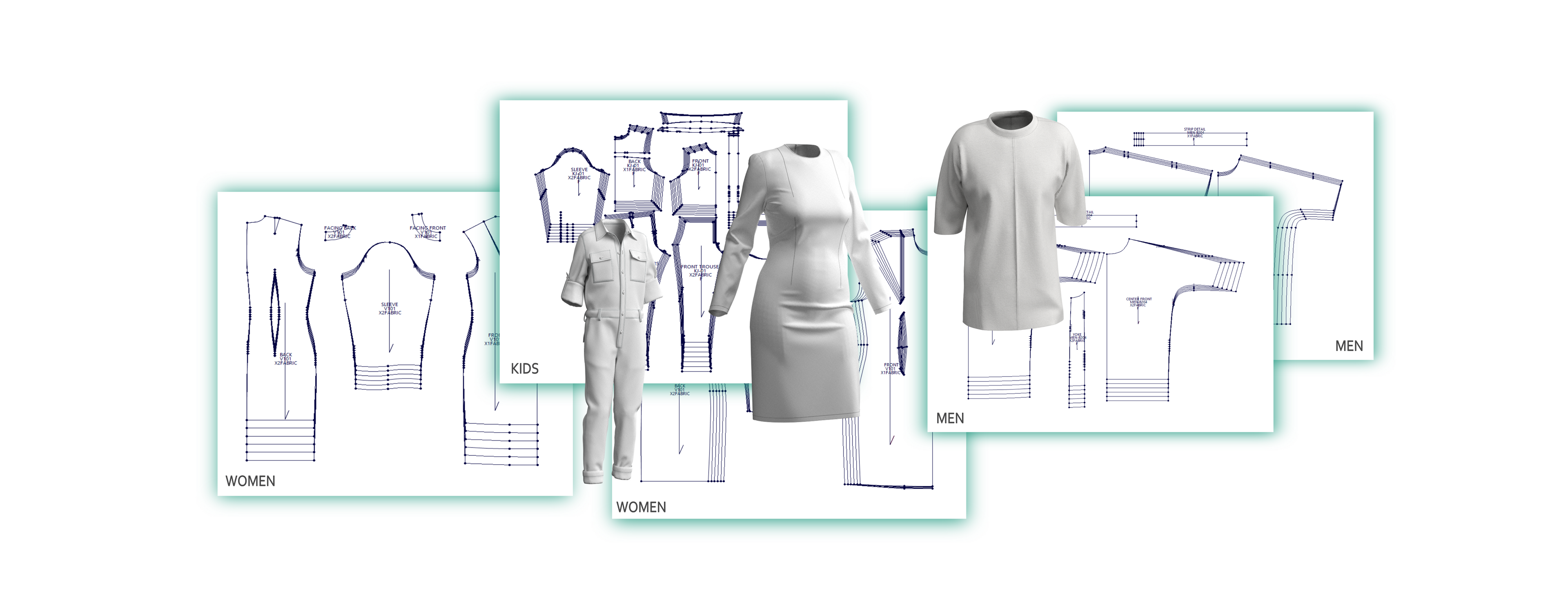 sewing pattern templates for men, women, and children – instant download DXF & PDF files.