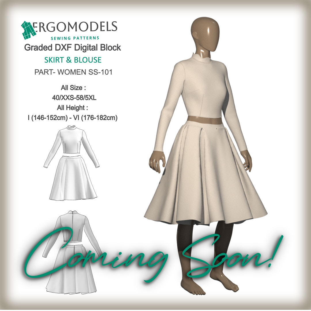 DXF Sewing Pattern: Women Skirt & Blouse SS-101 (instant download)