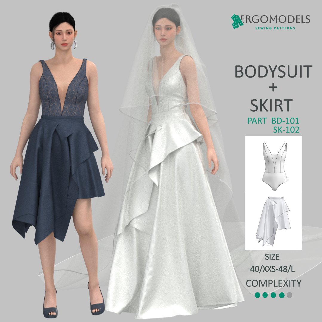 Bodysuit BD101 & Skirt SK102 Size(40/XXS-48/L)