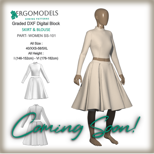 DXF Sewing Pattern: Women Skirt & Blouse SS-101 (instant download)